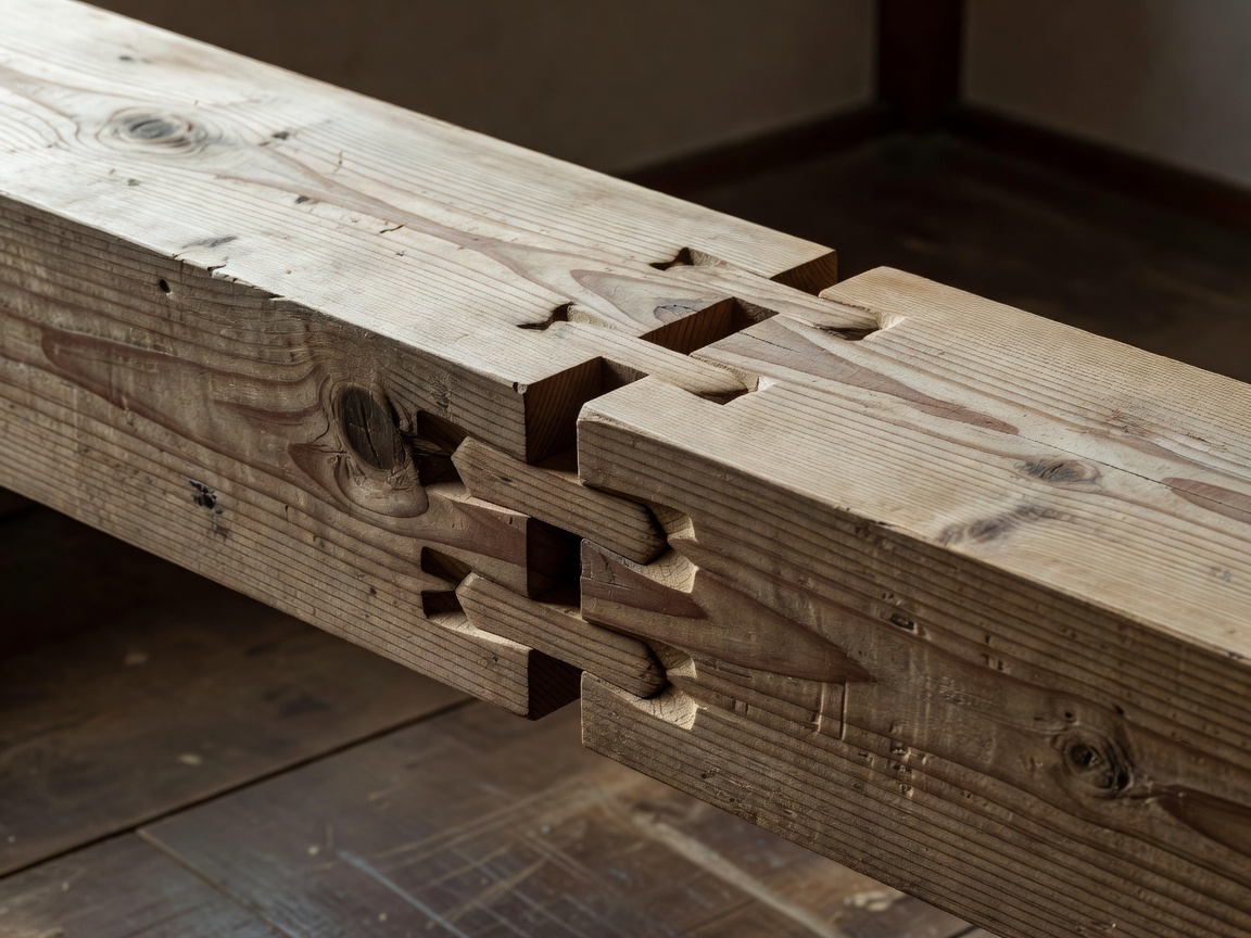 Precision Japanese interlocking timber joint detail